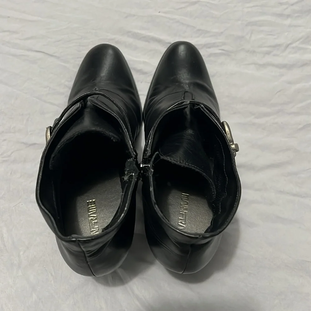 Mainframe Made in Italy Black Leather Ankle Booties with Buckle